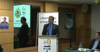 Libertarian Party Chair Geoffrey Neale speaks to Spain's Individual Freedom Party (P-LIB)