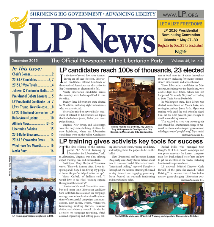 LP News Dec 2015 issue, front page (image)