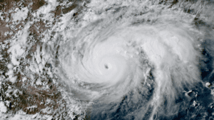 Hurricane Harvey near the coast of Texas on Aug. 25.