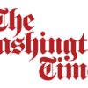 The masthead of the Washington Times newspaper - red fancy script on white background 'The Washington Times' (color graphic)