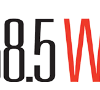 88.5 WMNF public radio logo; red and black; with red & white frequency image (color graphic)