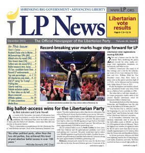 Image of front page of LP News, December 2016 issue (color graphic)