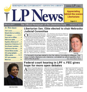 LP News newspaper, February 2017 issue, color image of page 1