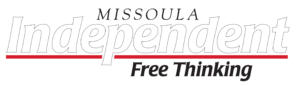 Missoula Independent masthead-with text 'Missoula Independent' and 'Free Thinking' grey background with white red and black lettering (color graphic image)