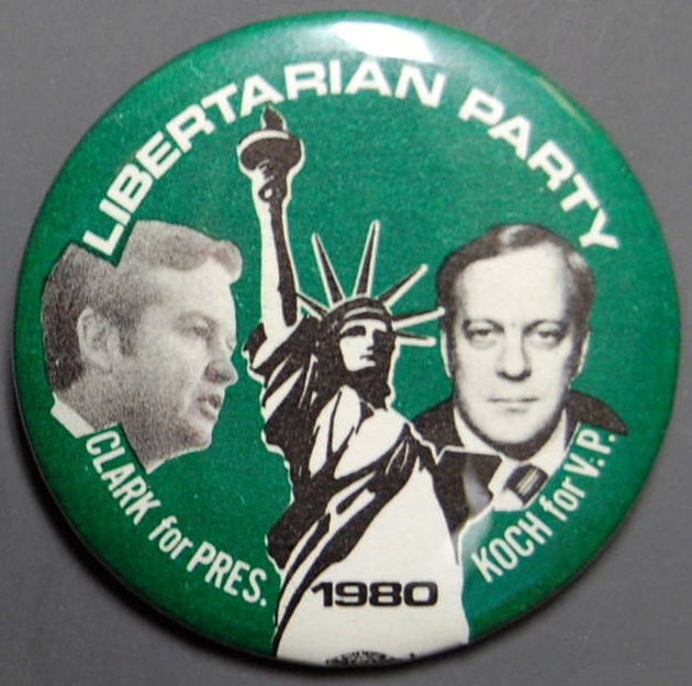 Ed Clark and David Koch 1980 Libertarian Party presidential campaign button