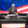 L-R: Candidate John Tatar, host Rick Albin, and candidate Bill Gelineau appearing on televised debate for teh 2018 Libertarian gubernatorial primary in Michigan (WOOD-TV Channel 8