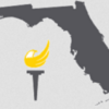 Map silhouette of the state of Florida with LP national torch-eagle logo (color graphic)