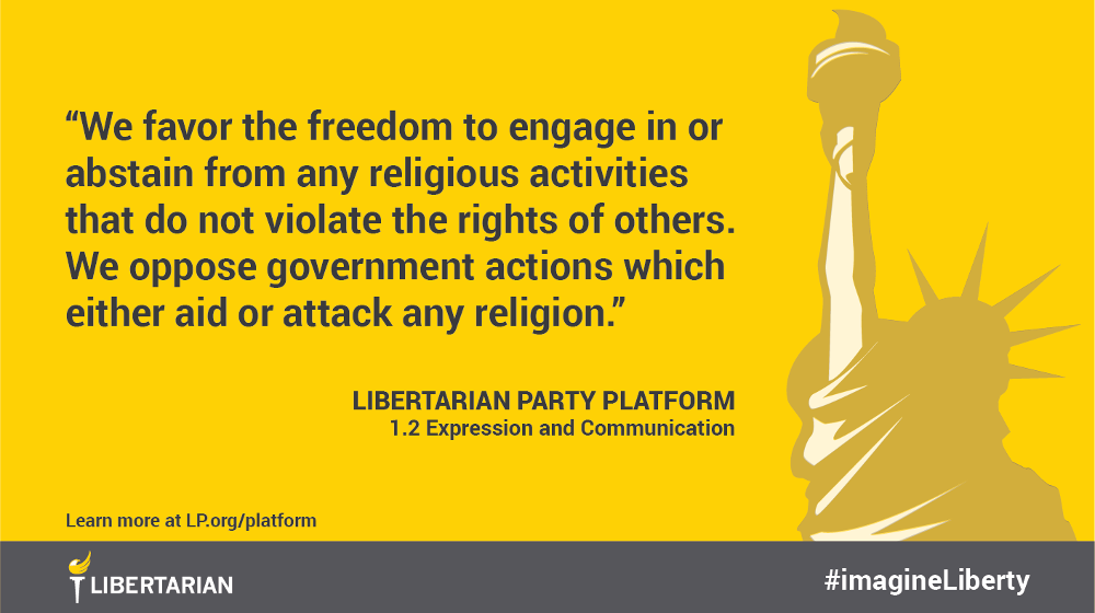 We favor the freedom to engage in or abstain from any religious activities that do not violate the rights of others. We oppose government actions which either aid or attack any religion.